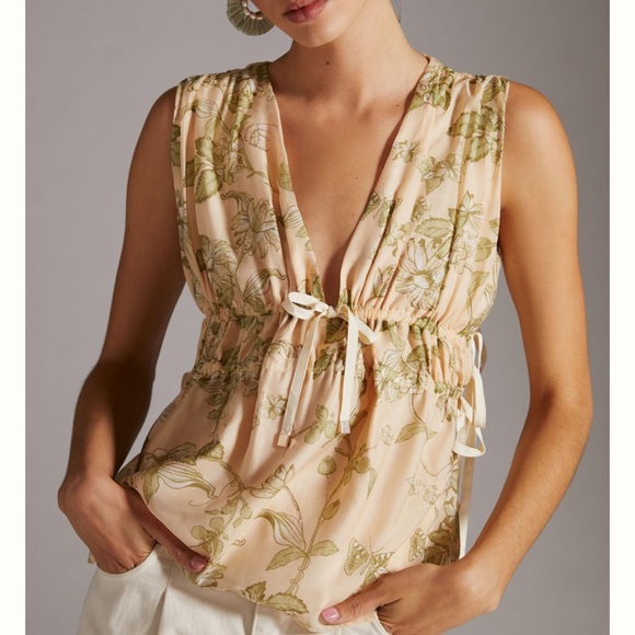 NWT Anthropologie Mon Renn Sleeveless Neutral Motif Blouse Size XS - Picture 4 of 16